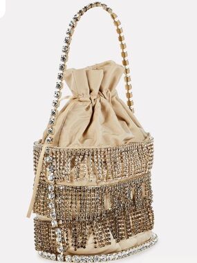 Rosantica Fringed Crystal Bucket Shoulder Bag in Champagne